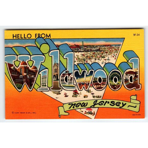 Vintage Postcard - Hello From Wildwood New Jersey - Large Letter Scenes Linen - Picture 1 of 2